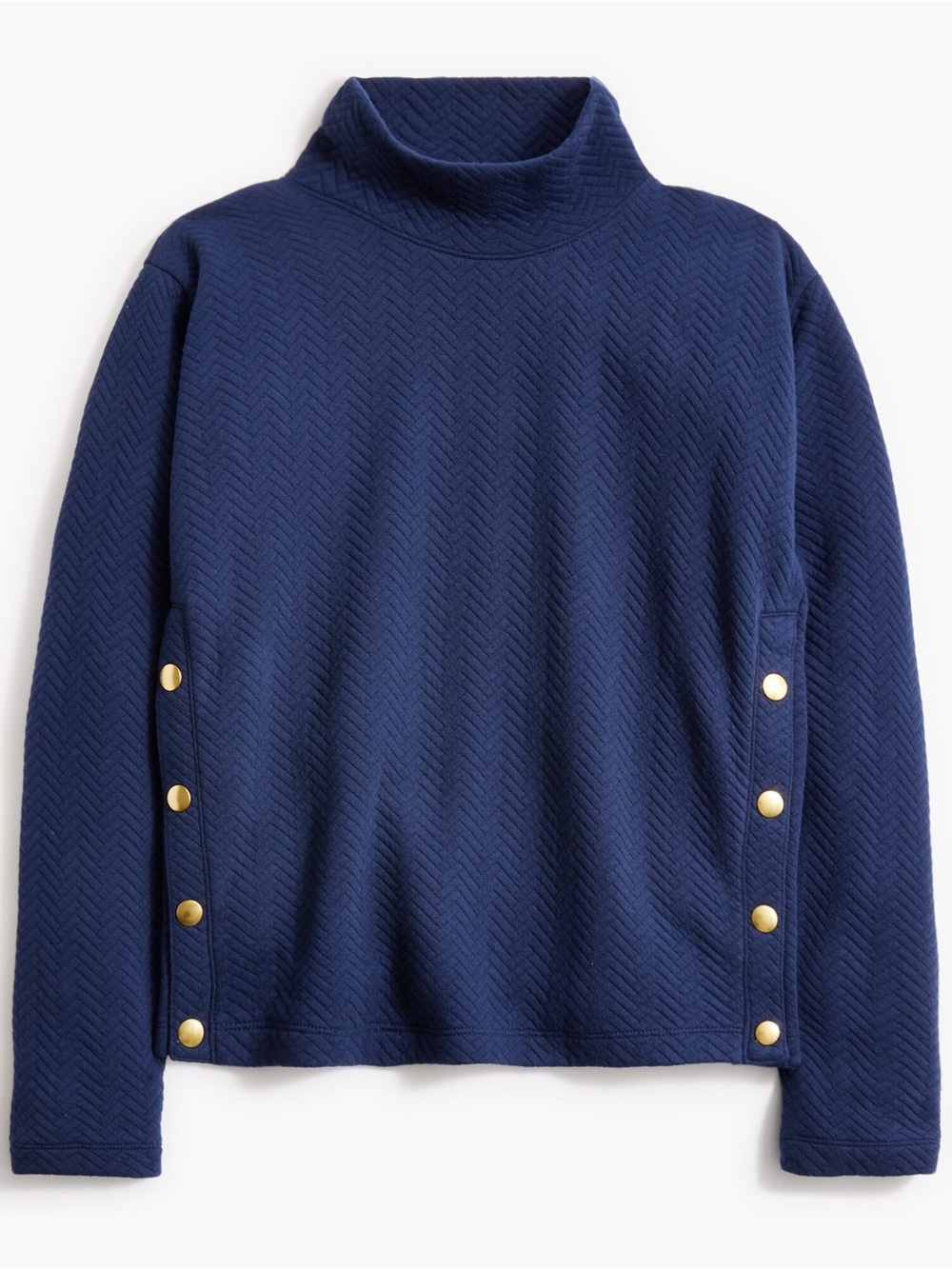 J.Crew Blue Quilted Cowl Neck Pullover Sweater Side Snap Buttons. Size M